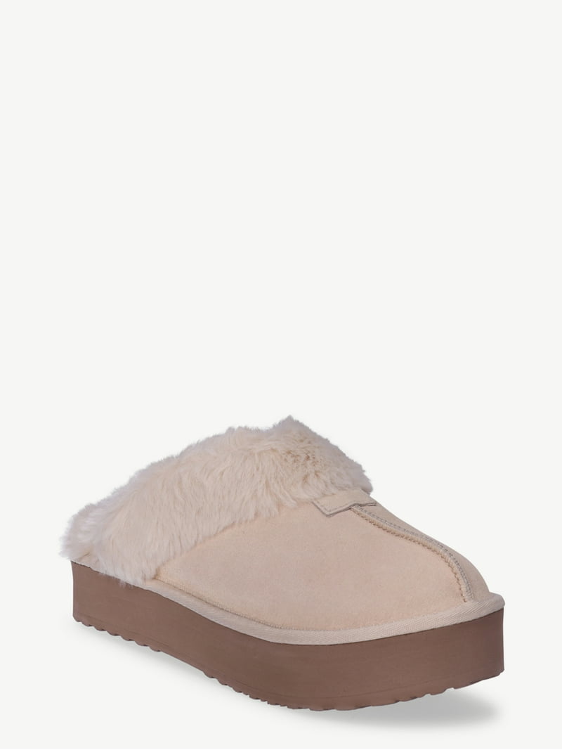 【NONCODE】Raybon Suede Platform Slippers Joyspun Women's Suede Platform Clog Slippers - Walmart.com