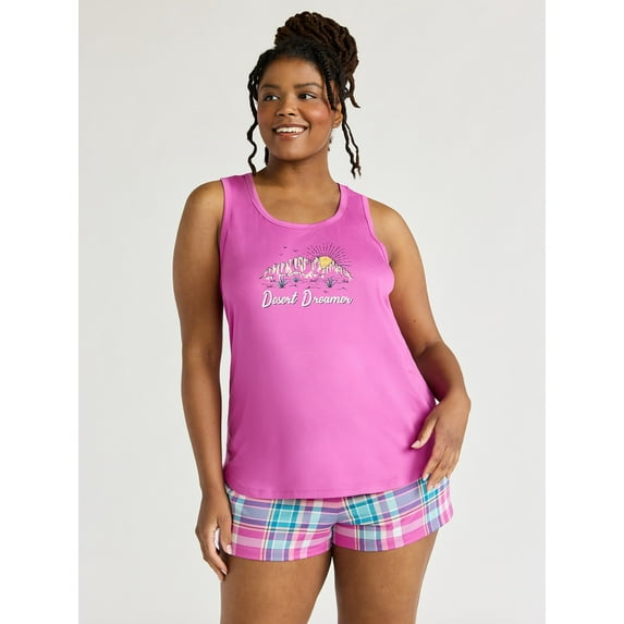 Joyspun Women's Tank Top and Shorts Pajama Set, 2-Piece, Sizes S to 3X