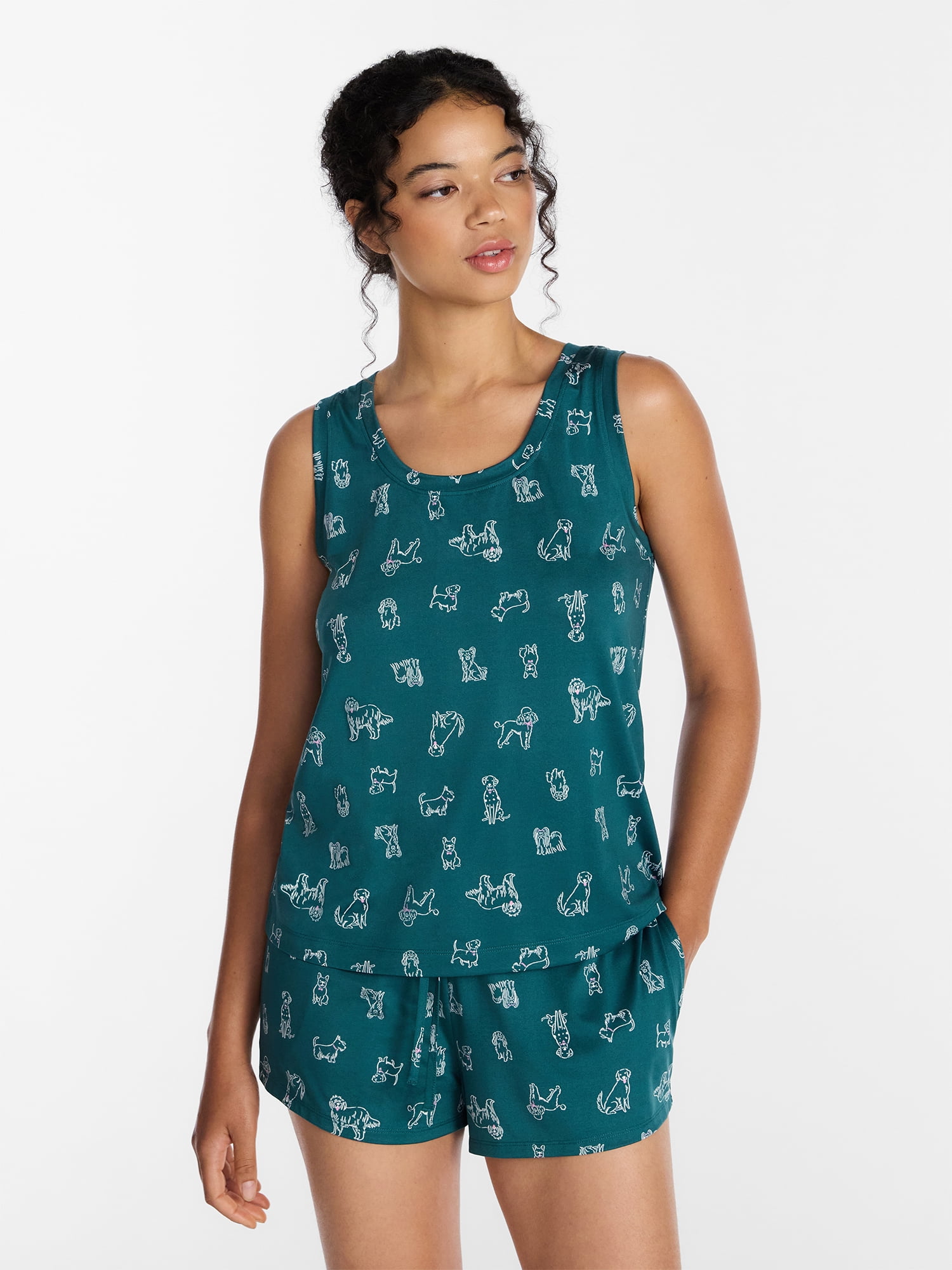 Joyspun Women's Tank Top and Shorts Pajama Set, 2-Piece, Sizes XS-3X
