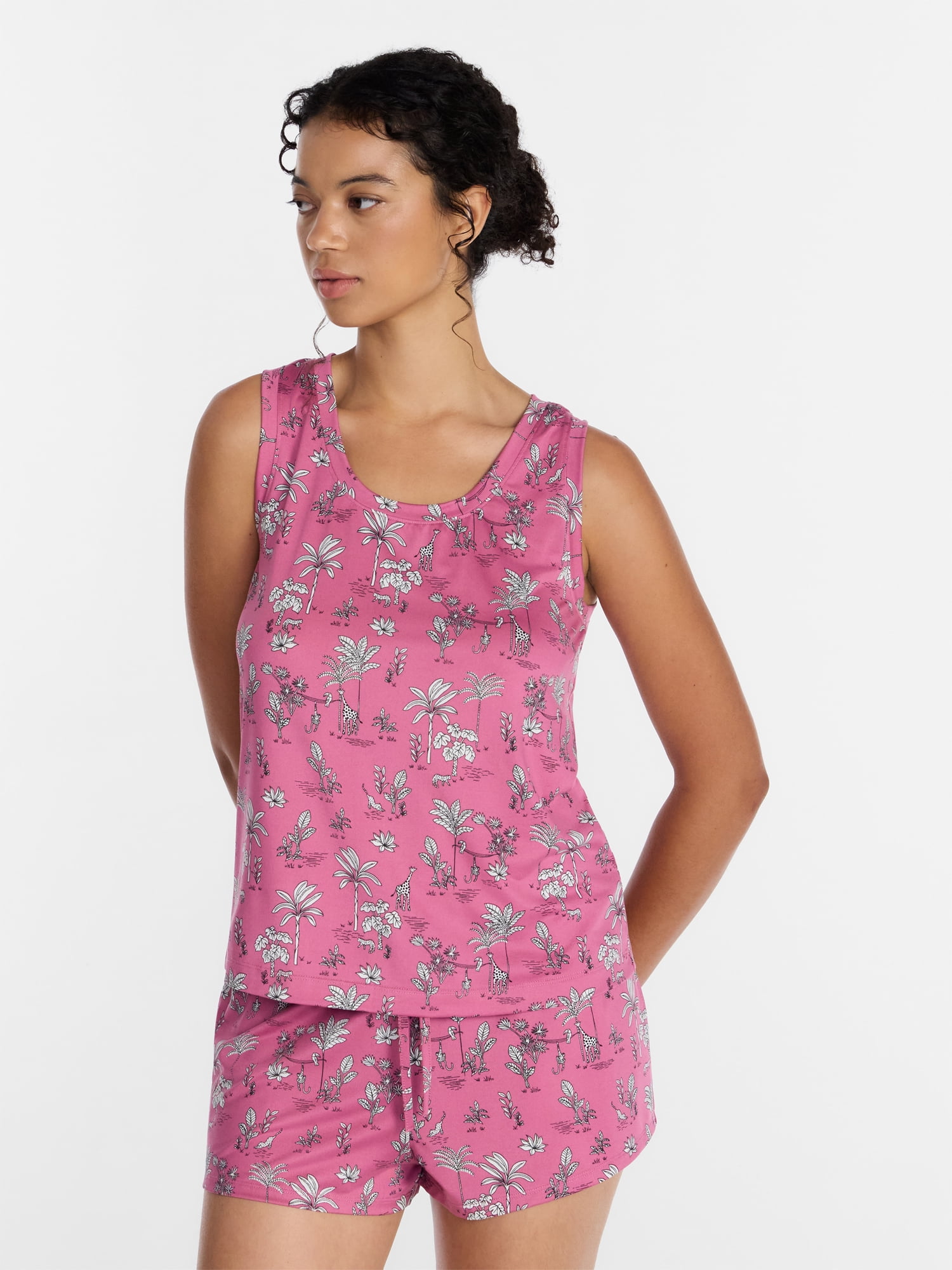 Joyspun Women's Tank Top and Shorts Pajama Set, 2-Piece, Sizes XS-3X