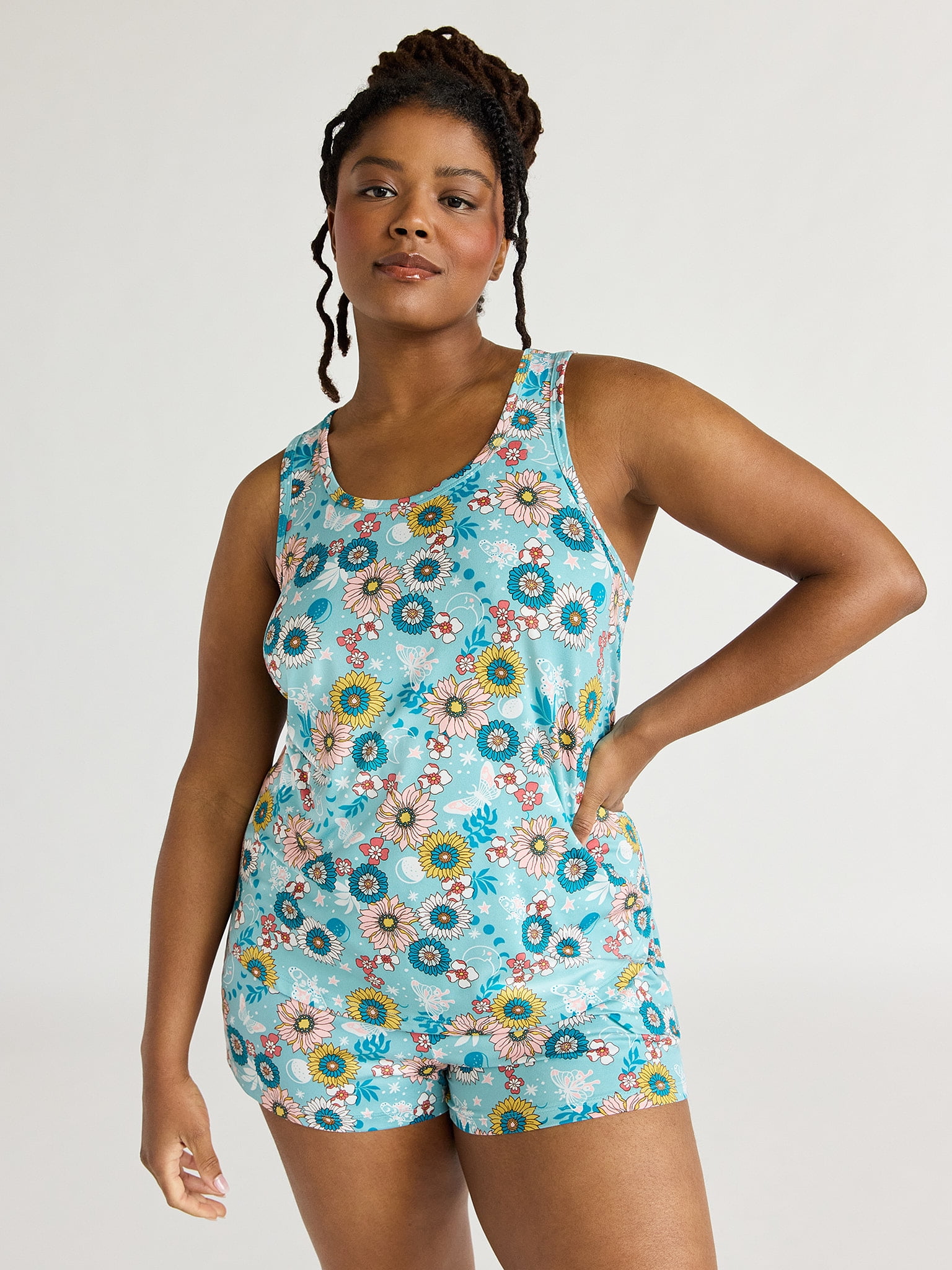 Joyspun Women’s Tank and Shorts Pajama Set, Sizes S to 3X