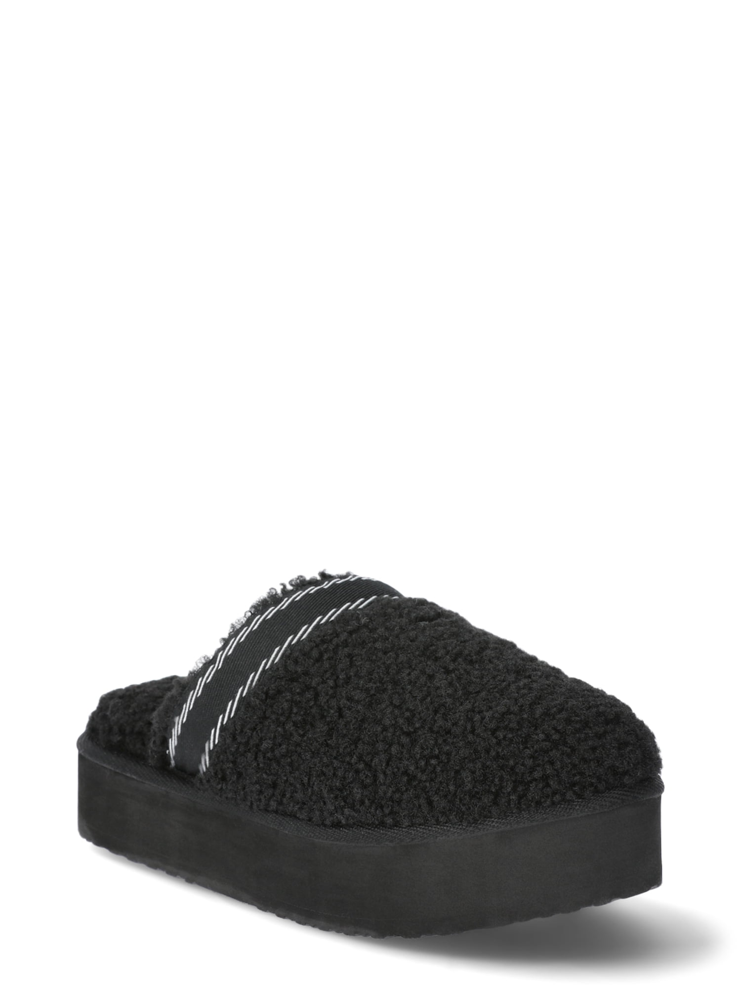 Joyspun Women’s Teddy Fleece Platform Clog Slippers