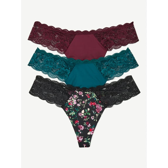Joyspun Women's Thong Panties, 3-Pack, Sizes XS to 3XL