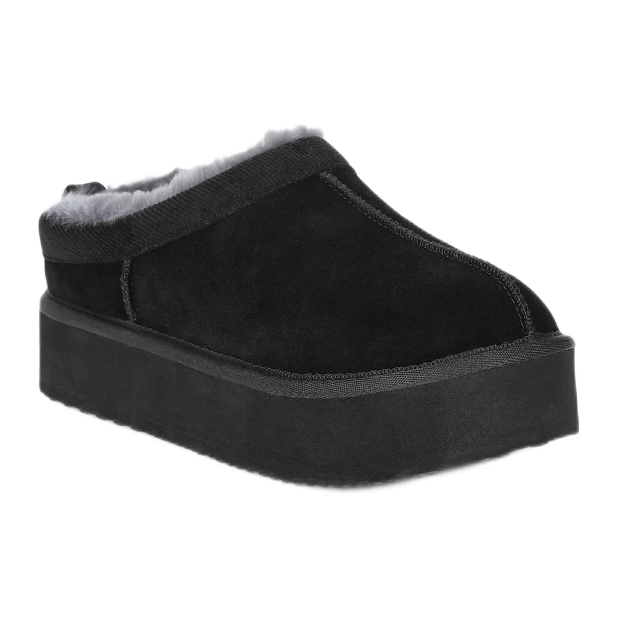 Joyspun Women's Ultra Short Faux Suede Platform Clog Slippers