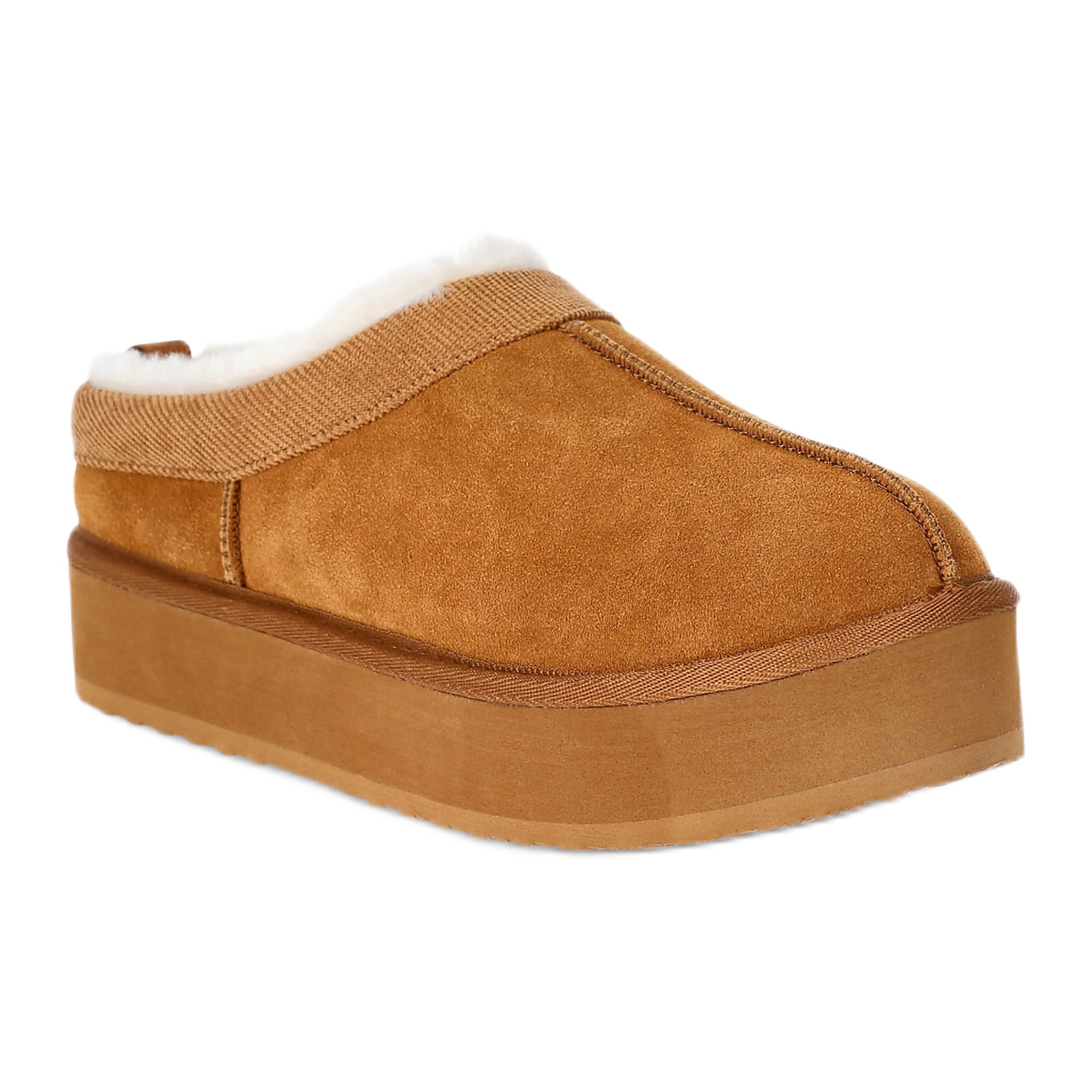 Joyspun Women's Ultra Short Faux Suede Platform Clog Slippers