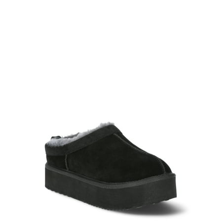 Joyspun Women's Ultra Short Faux Suede Platform Clog Slippers
