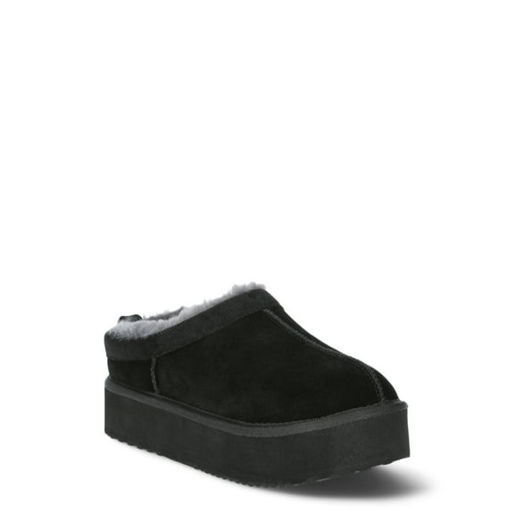 Joyspun Women's Ultra Short Faux Suede Platform Clog Slippers