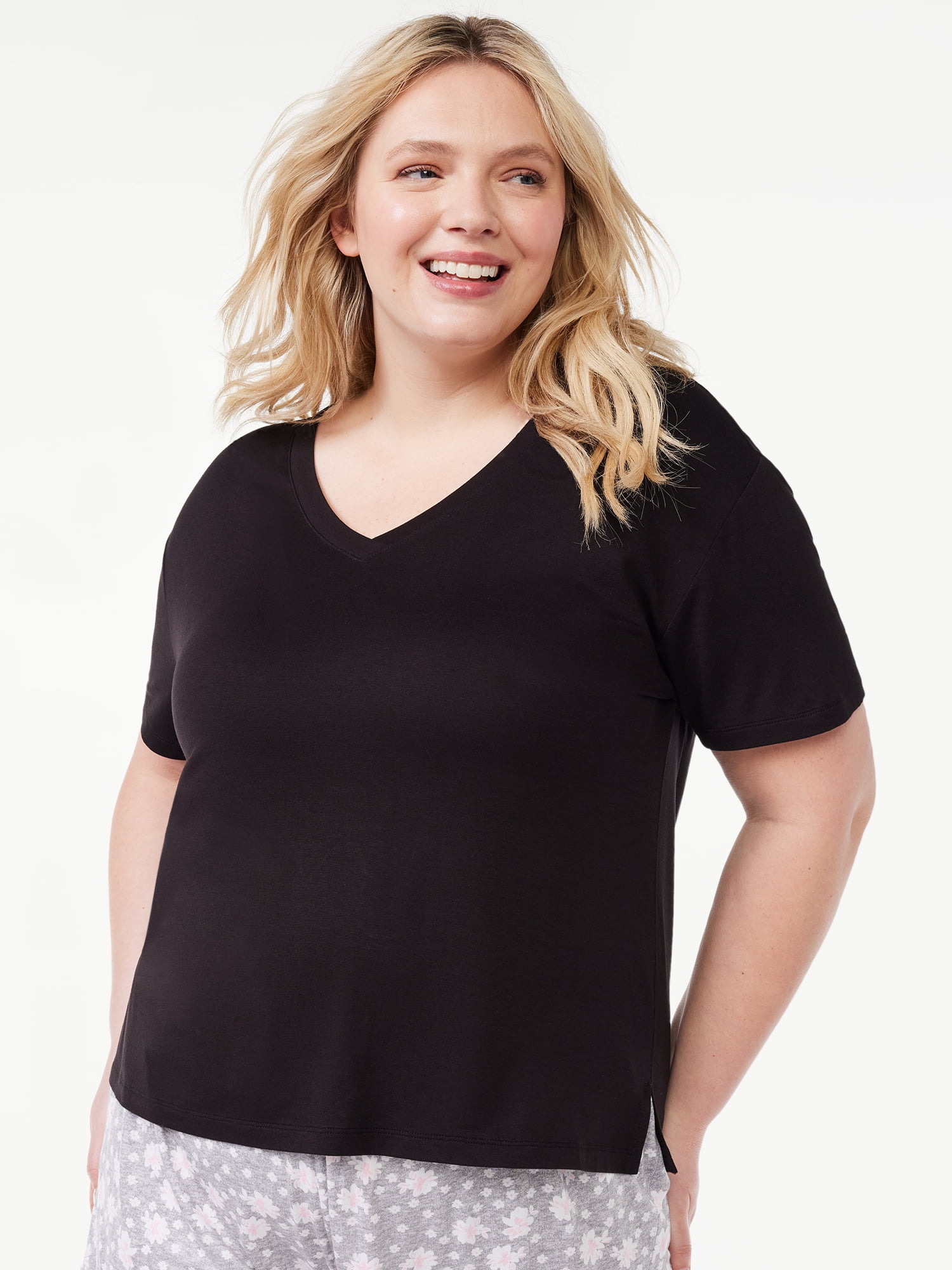Joyspun Women's V-Neck Sleep T-Shirt, Sizes S to 3X - Walmart.com