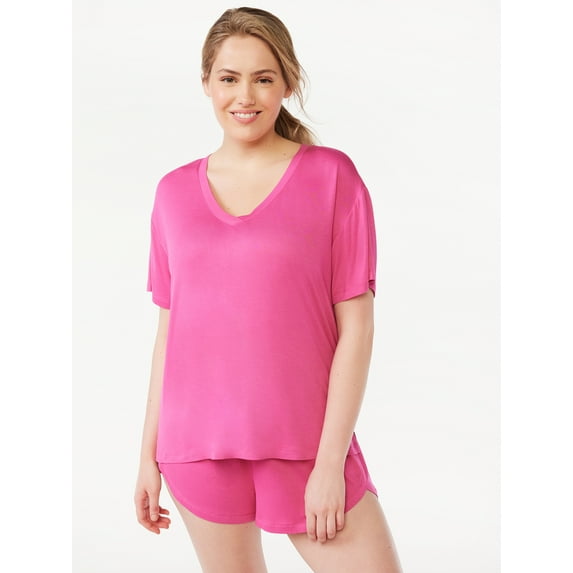 Joyspun Women's V-Neck Sleep T-Shirt, Sizes S to 3X