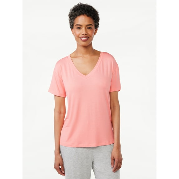 Joyspun Women's V-Neck Sleep T-Shirt, Sizes S to 3X