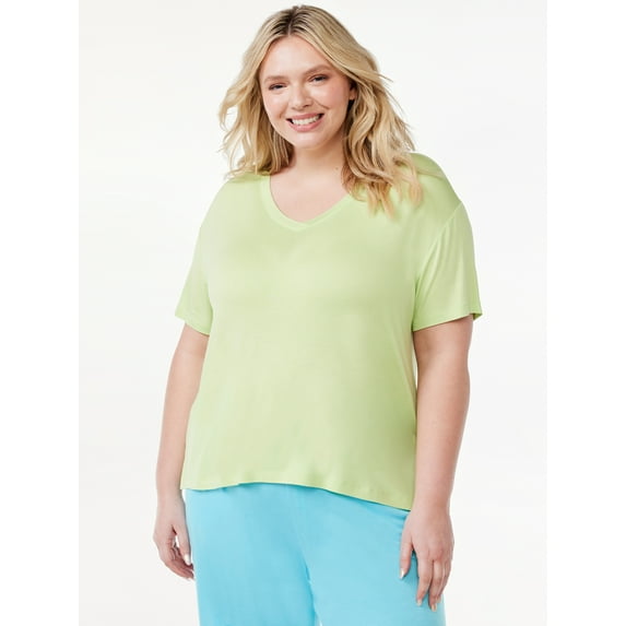 Joyspun Women's V-Neck Sleep T-Shirt, Sizes S to 3X