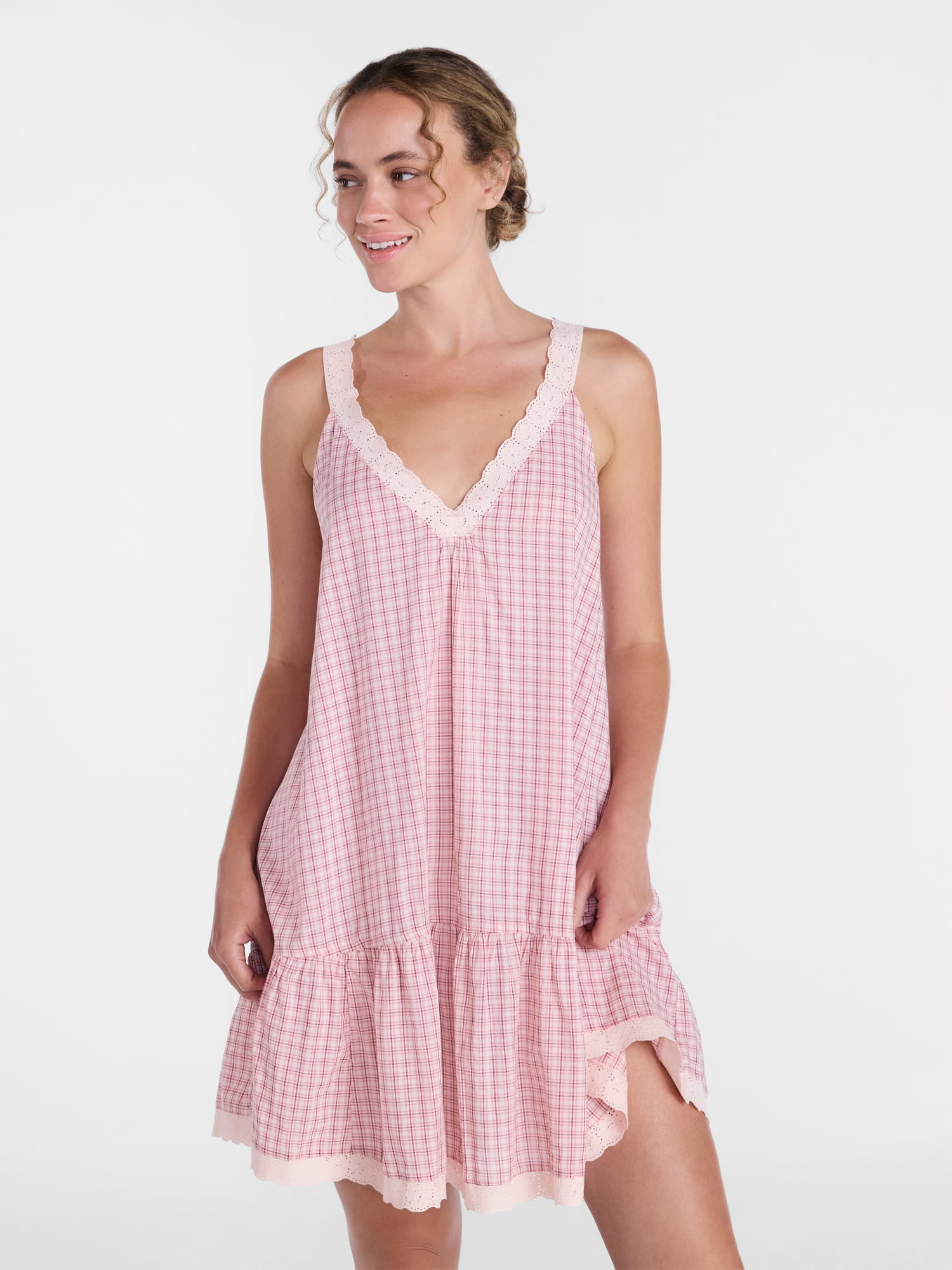 Joyspun Women’s V Neck Woven Sleep Chemise, Sizes XS-3X