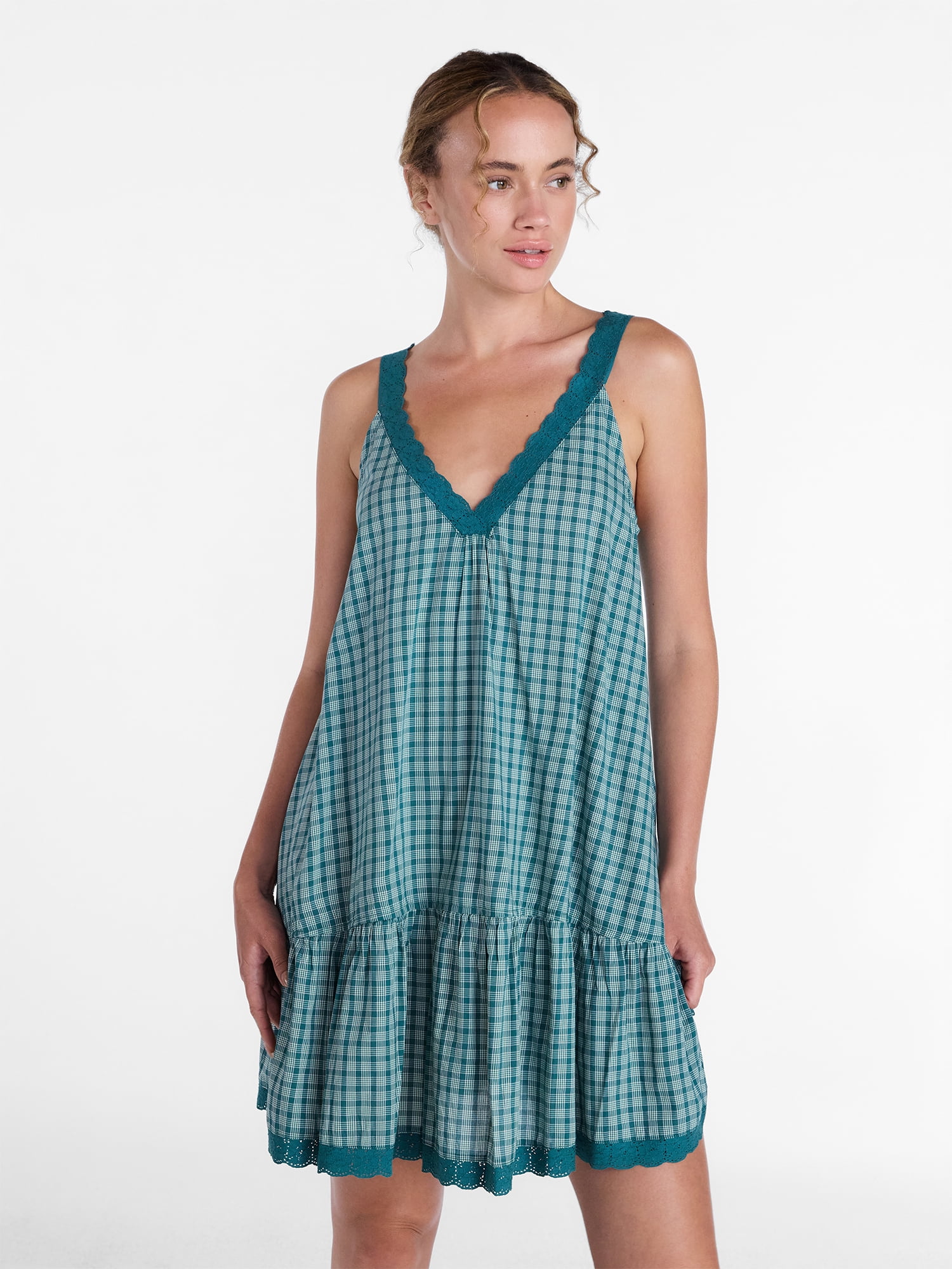 Joyspun Women’s V-Neck Woven Sleep Chemise, Sizes XS-3X