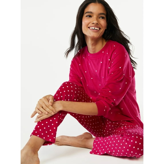 Joyspun Women's Velour Top and Sleep Pants Pajama Set, 2-Piece, Sizes S to 3X