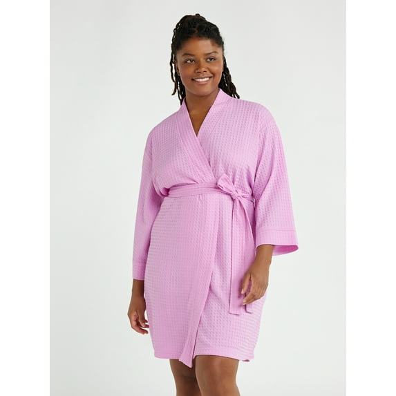 Joyspun Women’s Waffle Kimono Robe, Sizes S to 3X