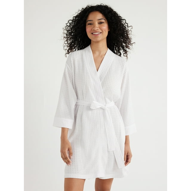 Joyspun Women’s Waffle Kimono Robe, Sizes S to 3X