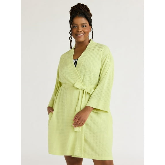 Joyspun Women’s Waffle Kimono Robe, Sizes S to 3X