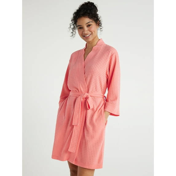 Joyspun Women’s Waffle Kimono Robe, Sizes S to 3X