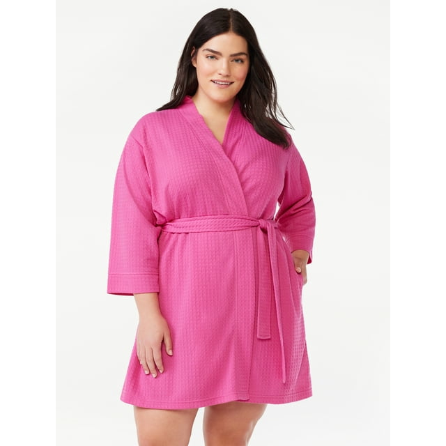 Joyspun Women's Waffle Knit Wrap Robe, Sizes S to 3X