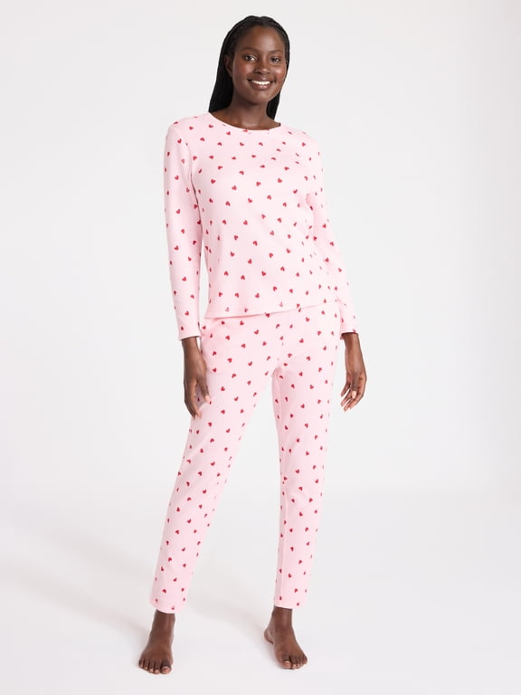 Women's Waffle Knit Long Sleeve Top and Joggers Pajama Set, 2-Piece, Sizes S-3X