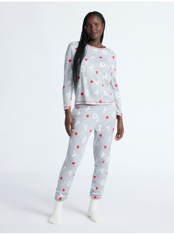 Women's Waffle Knit Long Sleeve Top and Joggers Pajama Set, 2-Piece, Sizes S-3X