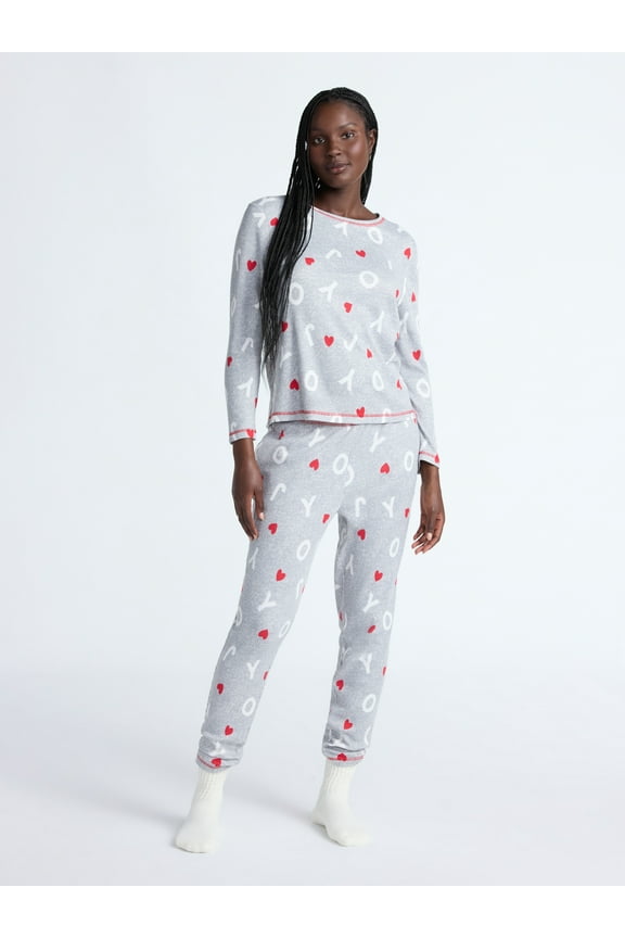 Women's Waffle Knit Long Sleeve Top and Joggers Pajama Set, 2-Piece, Sizes S-3X