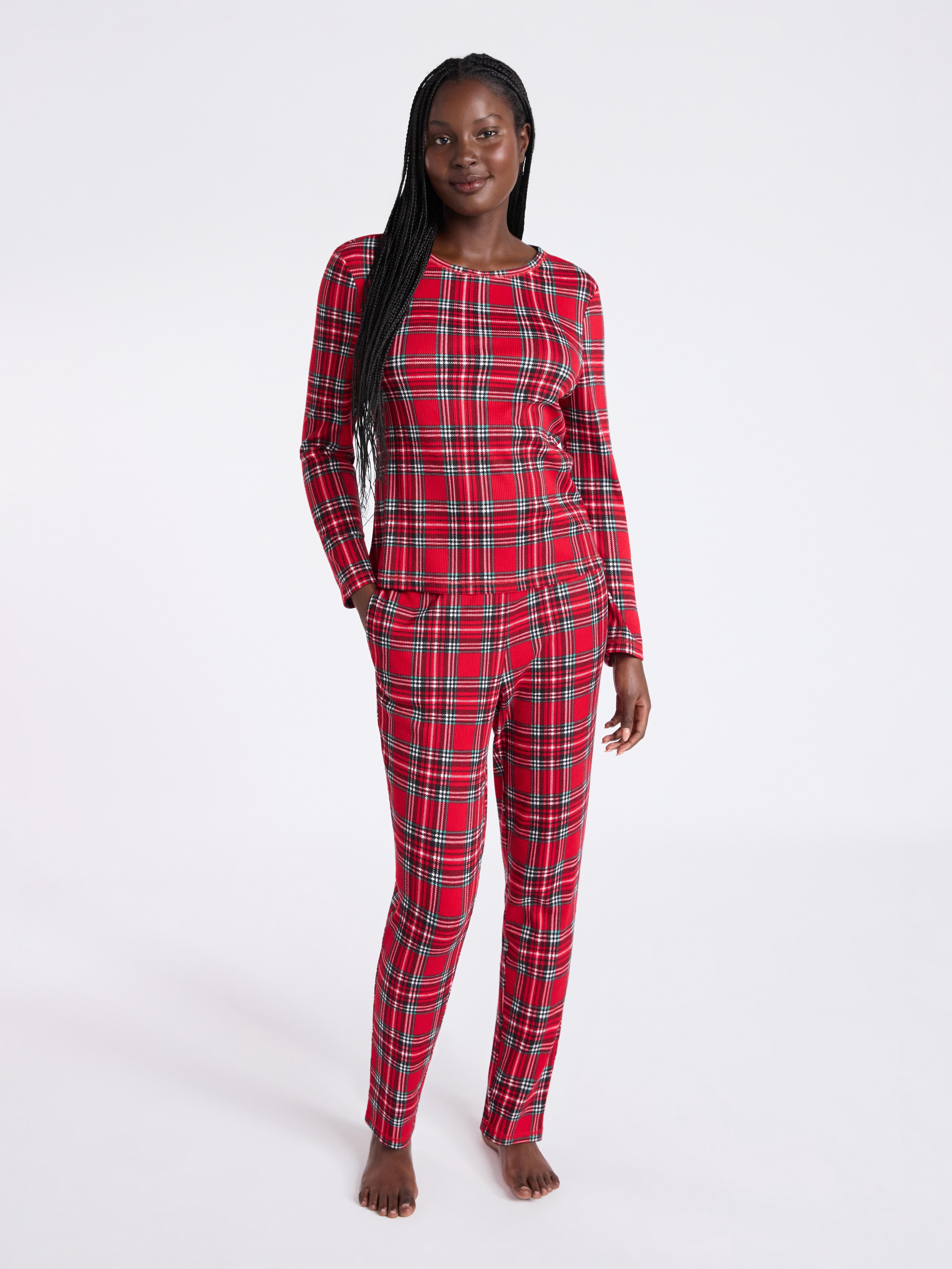 Joyspun Women's Waffle Knit Long Sleeve Top and Joggers Pajama Set, 2-Piece, Sizes S-3X