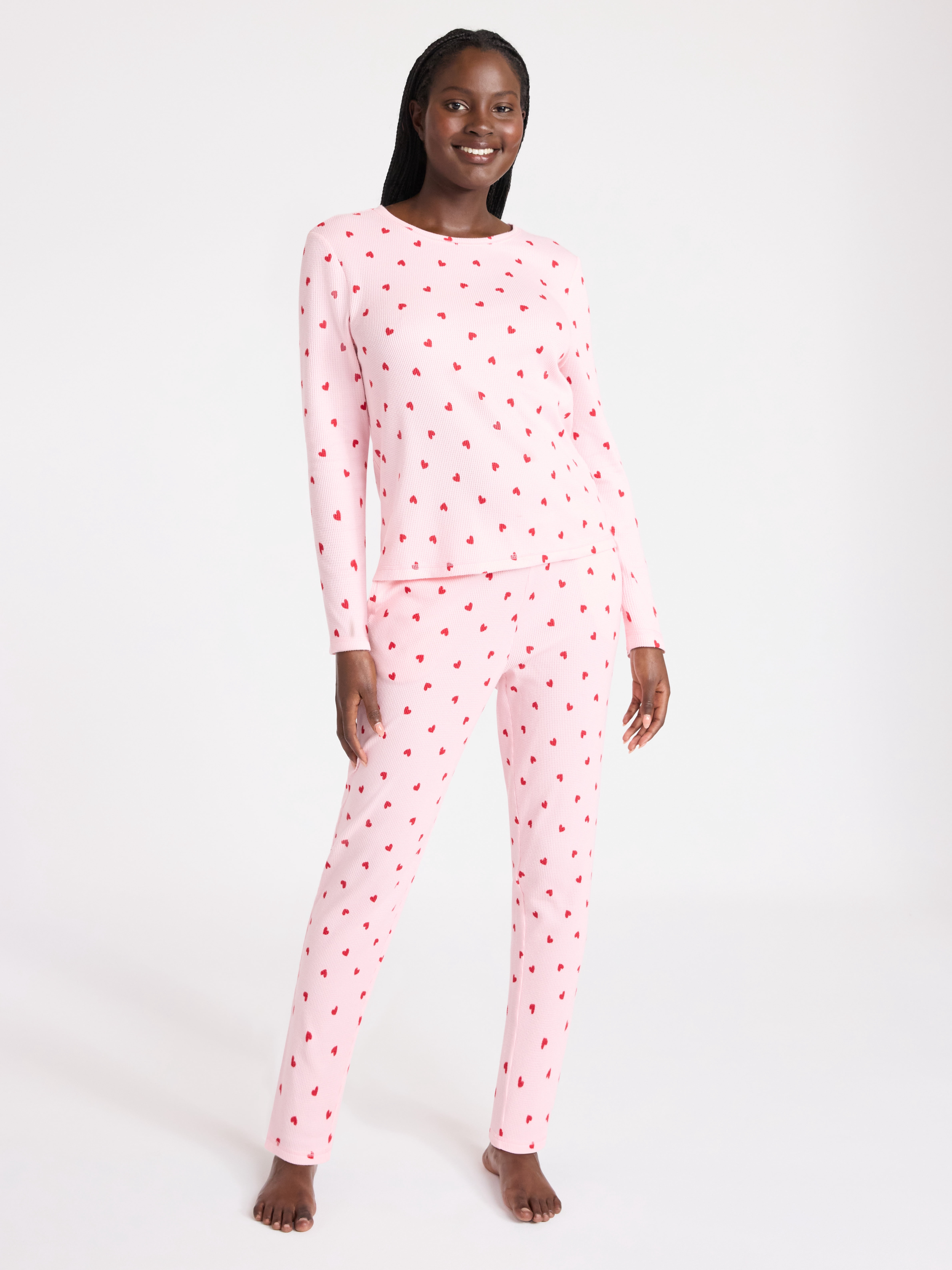 Joyspun Women's Waffle Knit Long Sleeve Top and Joggers Pajama Set, 2-Piece, Sizes S-3X