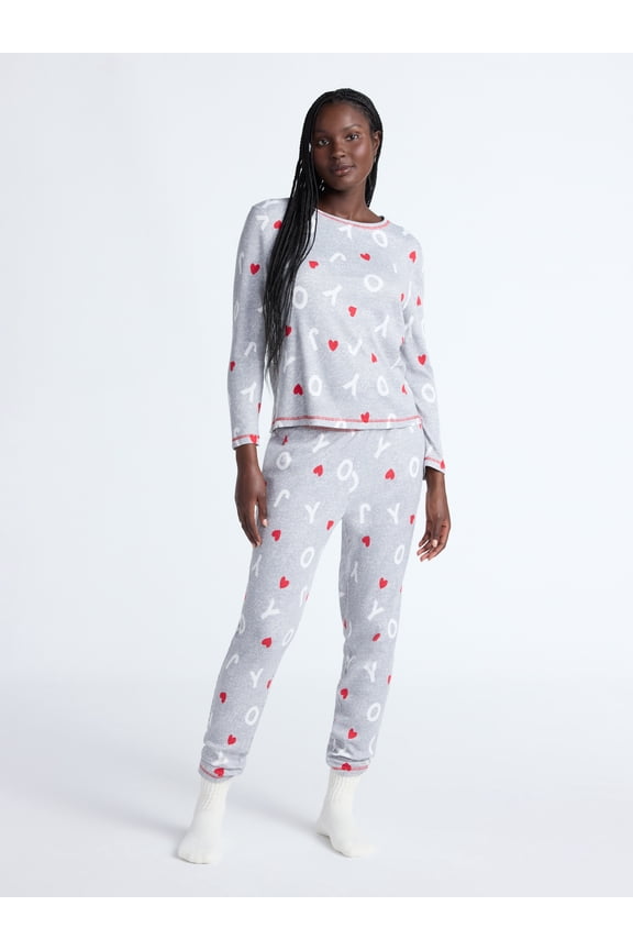 Women's Waffle Knit Long Sleeve Top and Joggers Pajama Set, 2-Piece, Sizes S-3X