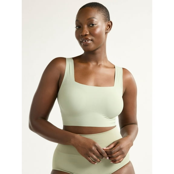 Joyspun Women’s Wire-Free Bonded Longline Square Neck Bra, Sizes XS-3XL