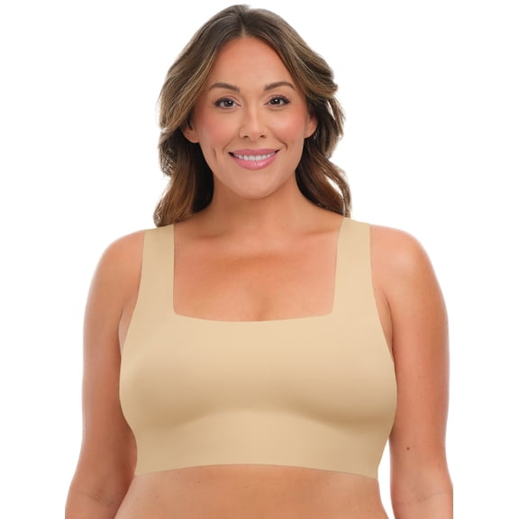Joyspun Women’s Wire-Free Bonded Longline Square Neck Bra, Sizes XS-XXXL