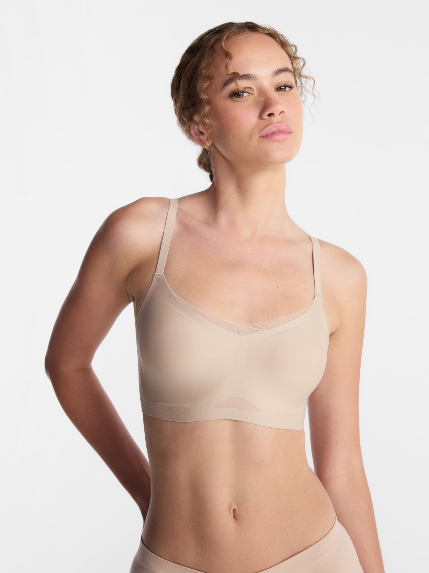 Joyspun Women’s Wireless Bonded Bra with Mesh Inserts, Sizes XS-XXXL