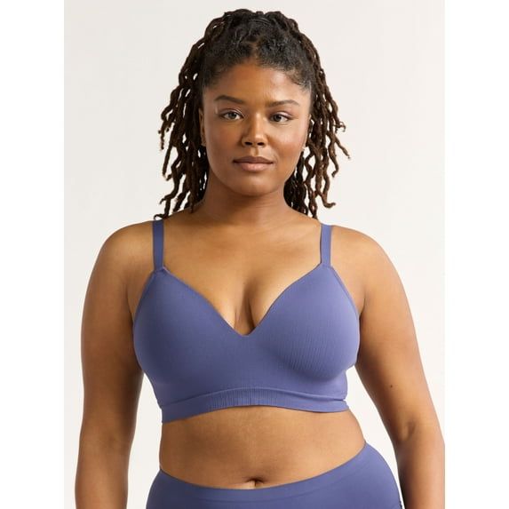 Joyspun Women's Wireless Seamless Matte Mini Rib Bra, Sizes XS-3XL