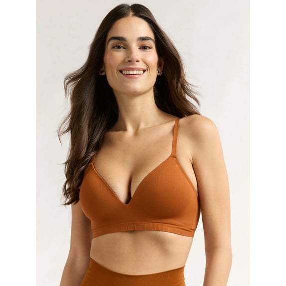 Joyspun Women's Wireless Seamless Matte Mini Rib Bra, Sizes XS-3XL