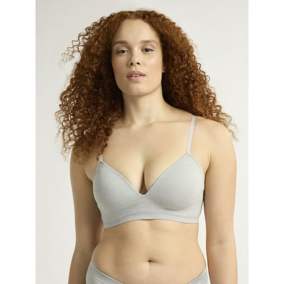 Joyspun Women's Wireless Seamless Matte Mini Rib Bra, Sizes XS-3XL