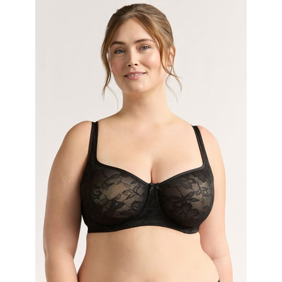 Joyspun Women's & Women's Plus Unlined Lace Balconette Bra, Sizes 38DD-46DDD