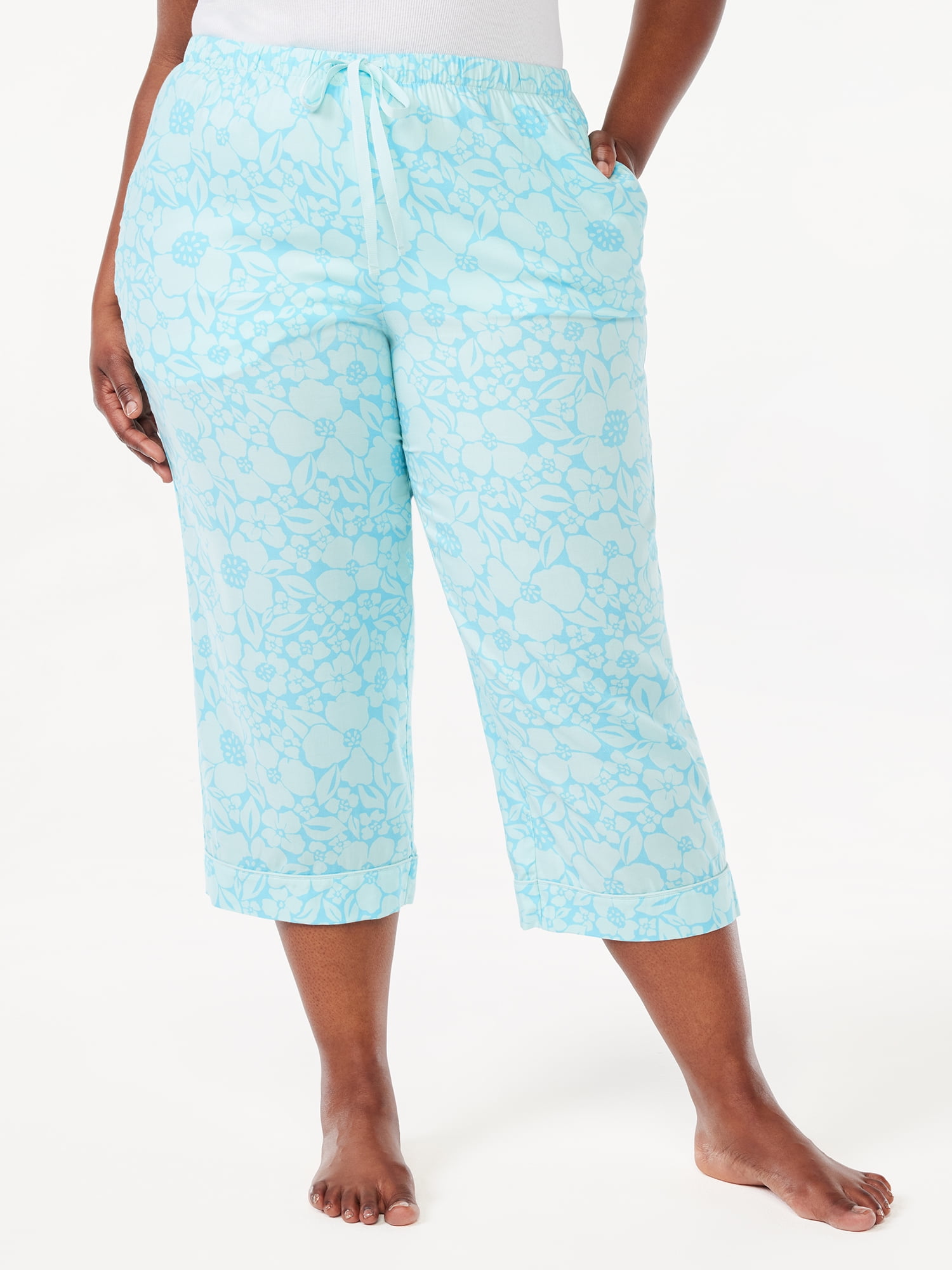 Joyspun Women's Woven Cropped Pajama Pants, Sizes S to 3X