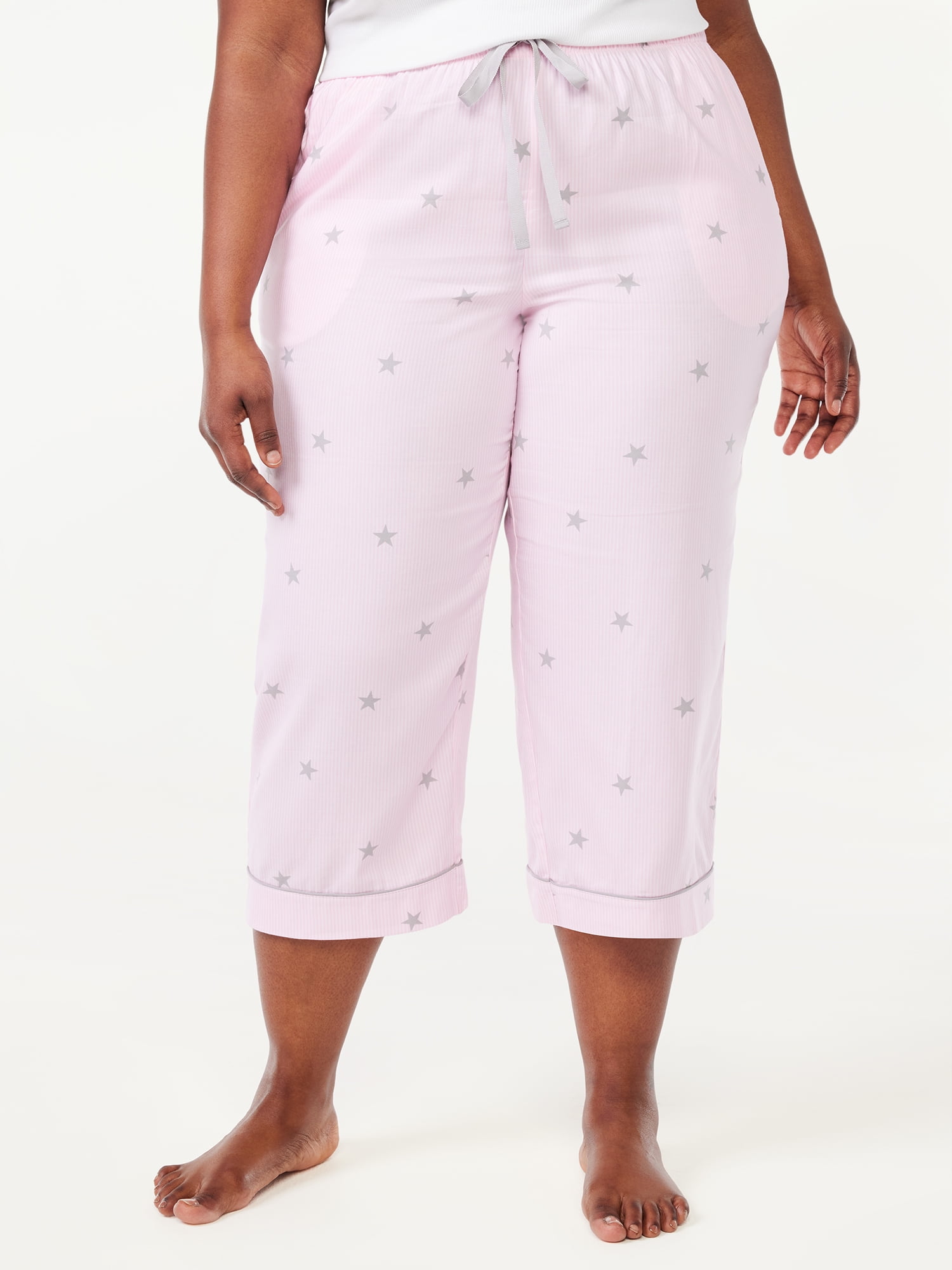 Joyspun Women's Woven Cropped Pajama Pants, Sizes S to 3X 