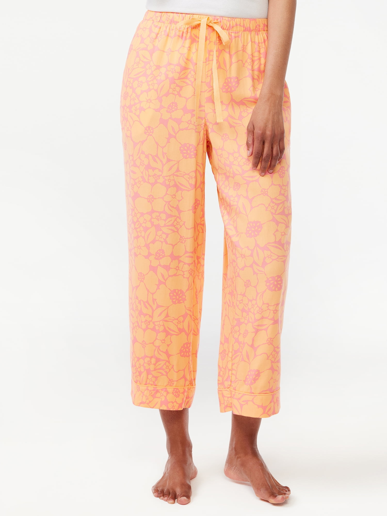 Joyspun Women's Woven Cropped Pajama Pants, Sizes S to 3X