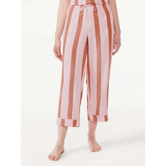 Joyspun Women's Woven Cropped Pajama Pants, Sizes S to 3X