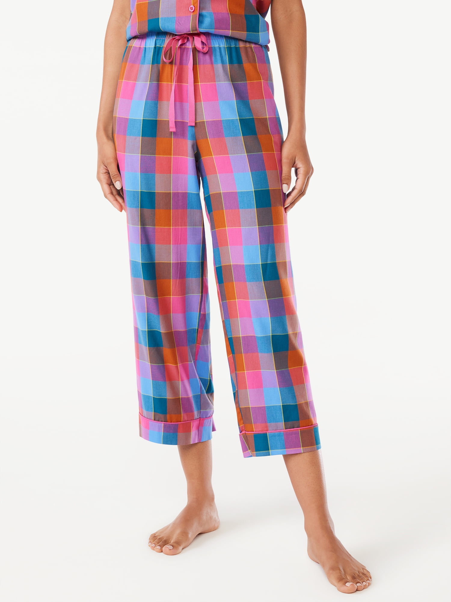 Joyspun Women's Woven Cropped Pajama Pants, Sizes S to 3X