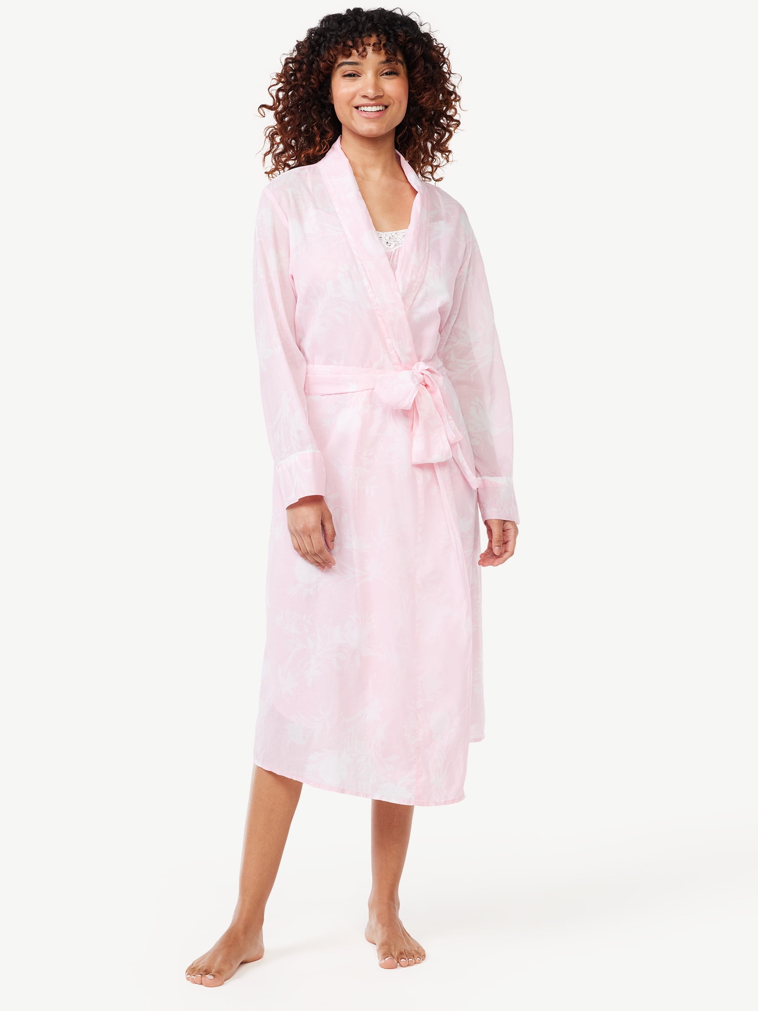 Joyspun Women's Woven Floral Robe, Sizes S to 3X