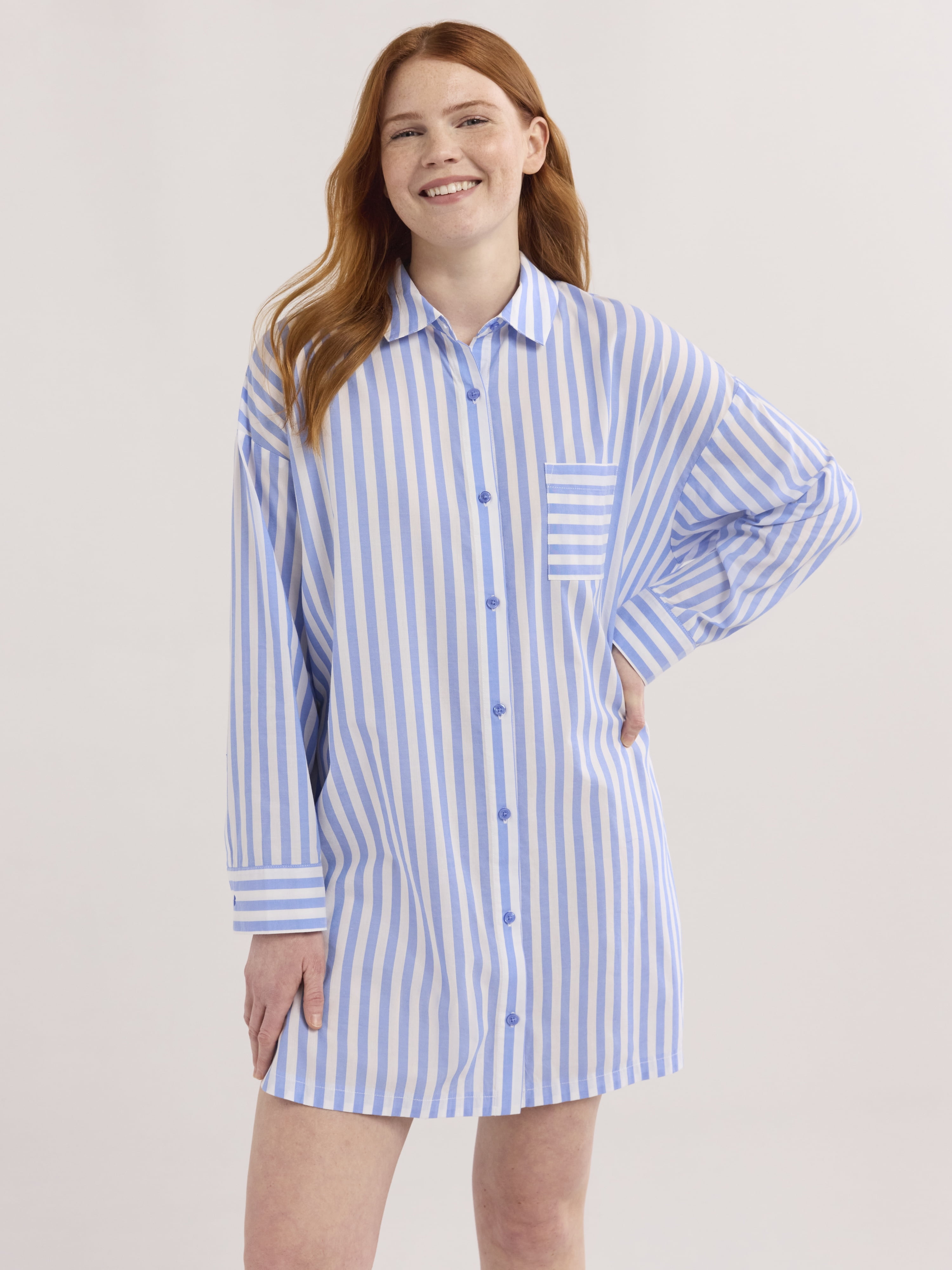 Women’s Woven Long Sleeve Button Front Sleepshirt, Sizes XS-3X