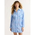 thumbnail image 1 of Joyspun Women’s Woven Long Sleeve Button Front Sleepshirt, Sizes XS-3X, 1 of 3