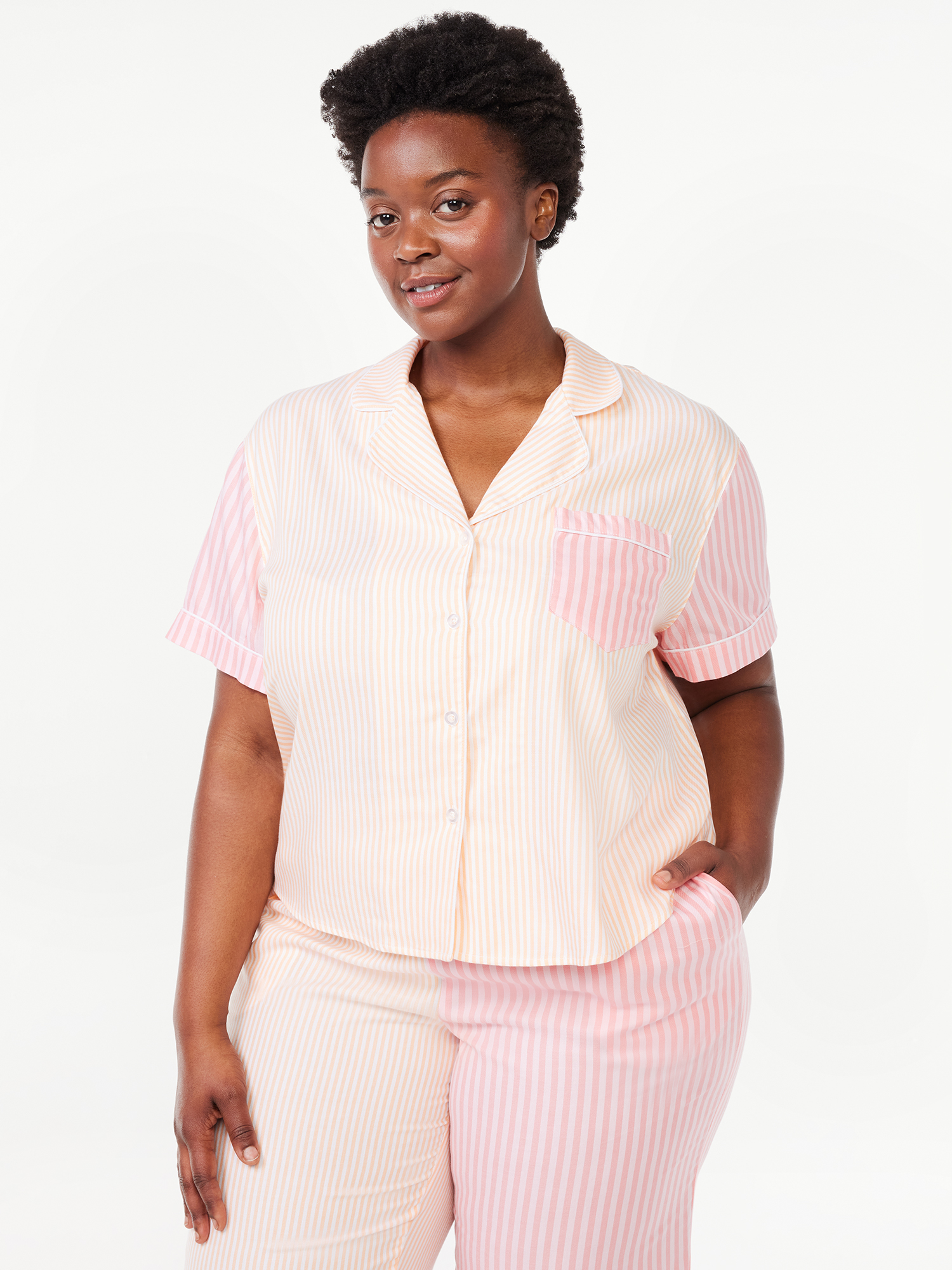 Joyspun Women's Woven Notch Collar Pajama Top, Sizes S to 3X - image 1 of 5