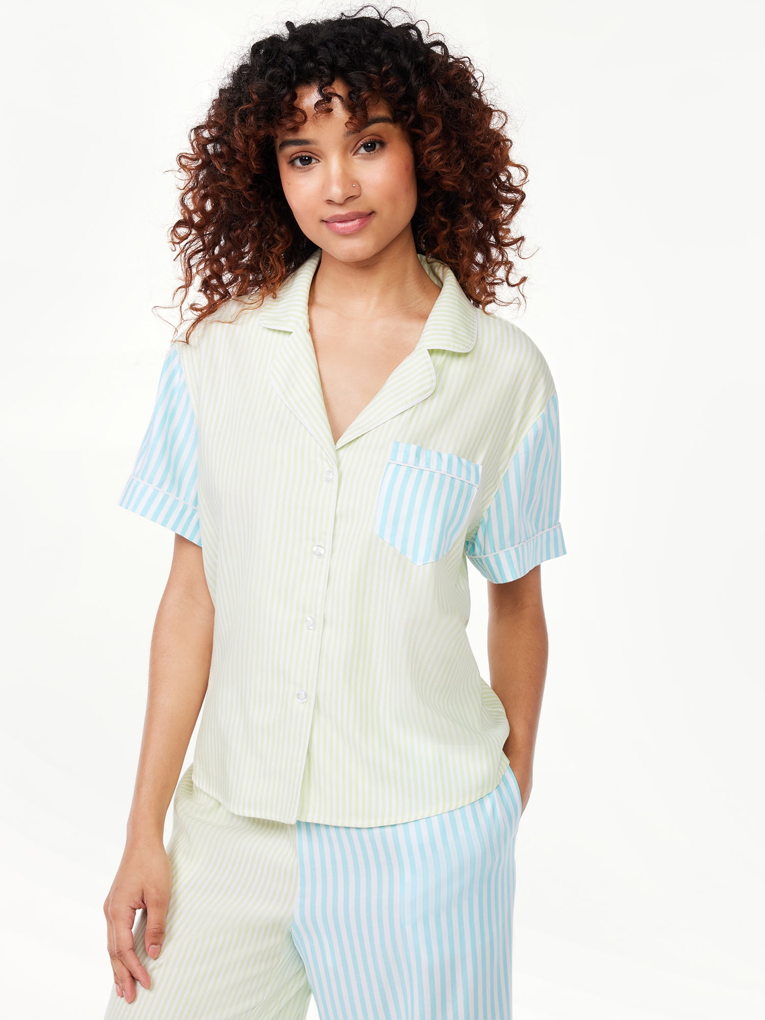 Joyspun Women's Woven Notch Collar Pajama Top, Sizes S to 3X - Walmart.com
