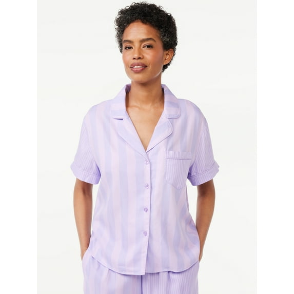 Joyspun Women's Woven Notch Collar Pajama Top, Sizes S to 3X