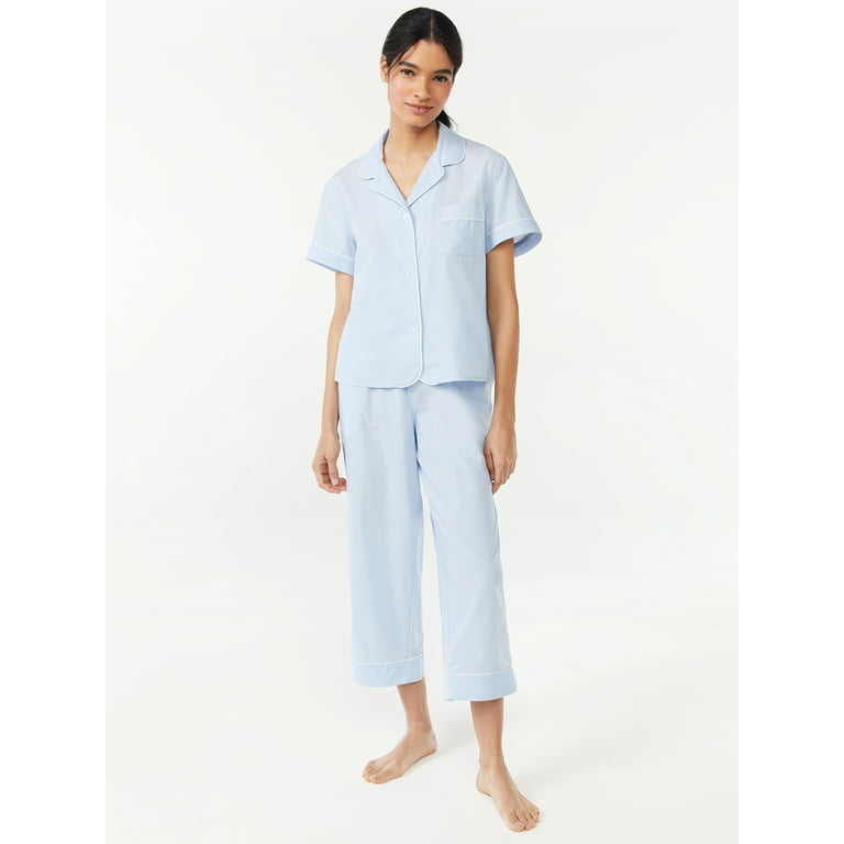 Joyspun Women's Woven Notch Collar Top and Capri Pajama Set, Sizes S to 3X  