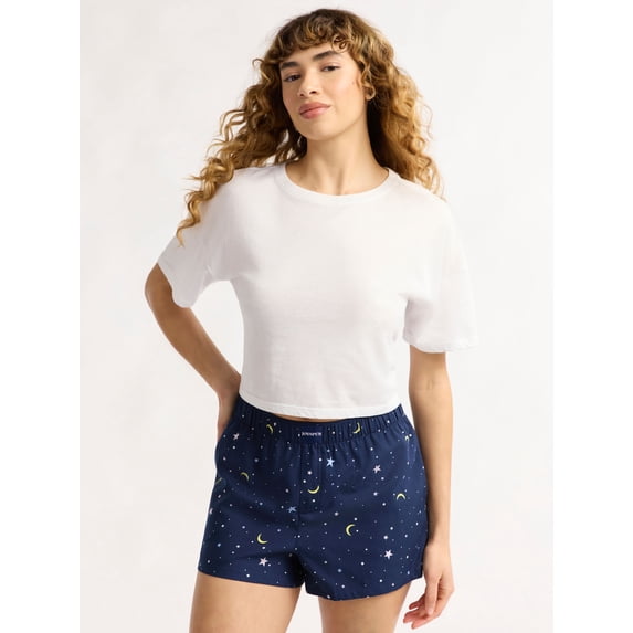 Joyspun Women's Woven Pajama Boxer Shorts, 3'' Inseam, Sizes XS-3X