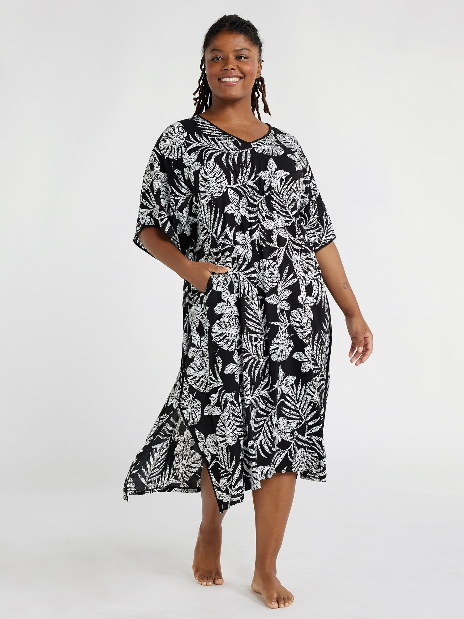 Joyspun Women's Woven Print Sleep Caftan, Sizes S to 4X Joyspun Women's Woven Print Sleep Caftan, Sizes S to 4X